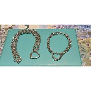 NEW~Trendy Silver Dangling Open Heart Charm Toggle Style Necklace & Bracelet Set